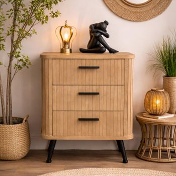 Ribbed Wooden 3 Drawer Bedside Cabinet