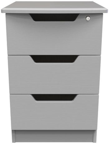 Bella Grey Ash 3 Drawer with Lock Bedside Cabinet