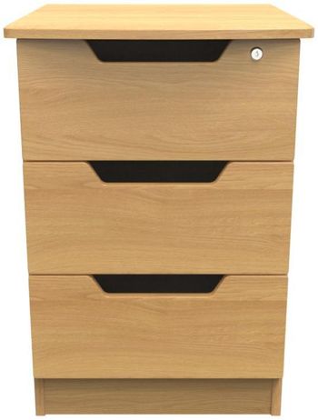 Bella Oak 3 Drawer with Lock Bedside Cabinet