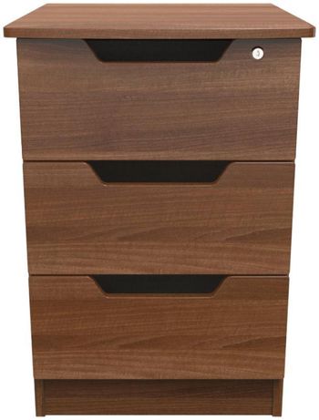 Bella 3 Drawer with Lock Walnut Bedside Cabinet
