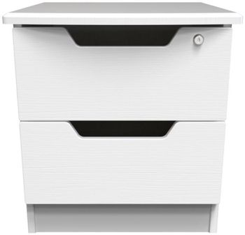 Bella White 2 Drawer with Lock Bedside Cabinet