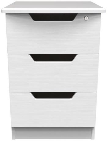 Bella White 3 Drawer with Lock Bedside Cabinet
