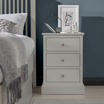 Ashby Soft Grey 3 Drawer Bedside Cabinet