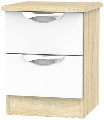 Camden White Gloss and Oak 2 Drawer Bedside Cabinet