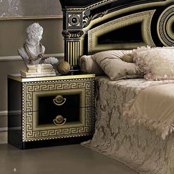 Aida Italian Black and Gold 2 Drawer Bedside Cabinet