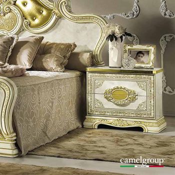 Leonardo Italian Ivory Gloss and Gold 2 Drawer Bedside Cabinet