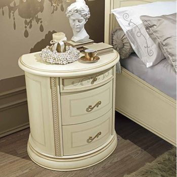 Siena Italian Ivory 3 Drawer Oval Bedside Cabinet