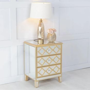 Casablanca Gold Trim Mirrored 3 Drawer Bedside Cabinet