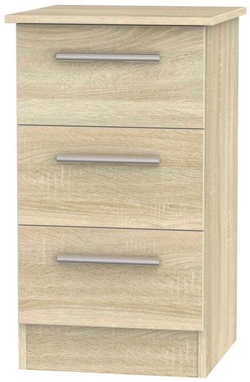 Contrast Oak 3 Drawer Tall Bedside Cabinet