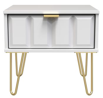 Cube White 1 Drawer Bedside Table with Gold Hairpin Legs