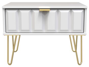 Cube White 1 Drawer Wide Bedside Table with Gold Hairpin Legs
