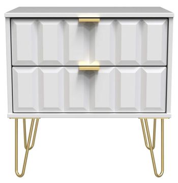 Cube White 2 Drawer Wide Bedside Cabinet with Gold Hairpin Legs