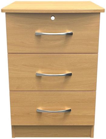 Eve Oak 3 Drawer with Lock Bedside Cabinet