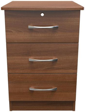Eve 3 Drawer with Lock Walnut Bedside Cabinet