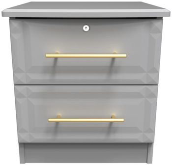 Faye Grey 2 Drawer with Lock Bedside Cabinet