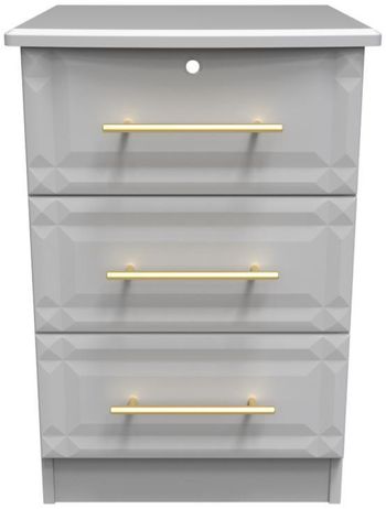 Faye Grey 3 Drawer with Lock Bedside Cabinet
