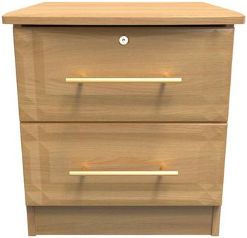 Faye Oak 2 Drawer with Lock Bedside Cabinet