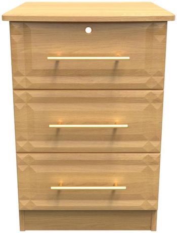 Faye Oak 3 Drawer with Lock Bedside Cabinet