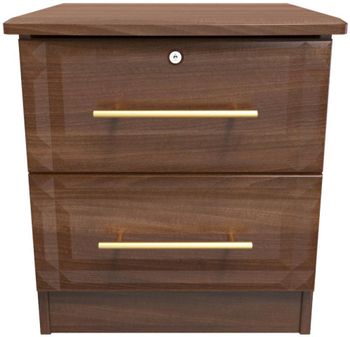 Faye 2 Drawer with Lock Walnut Bedside Cabinet
