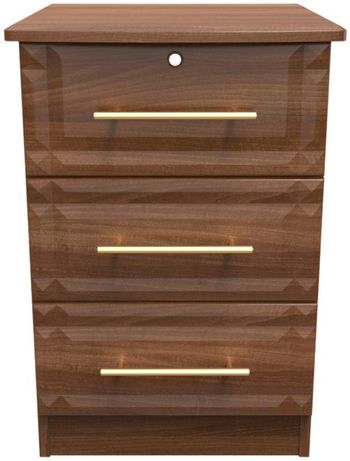 Faye 3 Drawer with Lock Walnut Bedside Cabinet