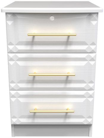 Faye White 3 Drawer with Lock Bedside Cabinet