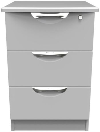Flora Grey 3 Drawer with Lock Bedside Cabinet
