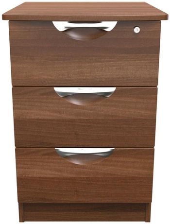 Flora 3 Drawer with Lock Walnut Bedside Cabinet
