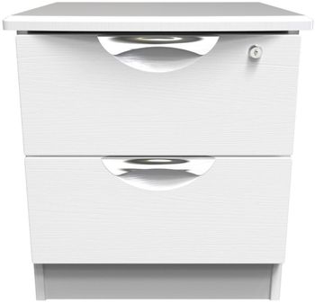 Flora White 2 Drawer with Lock Bedside Cabinet