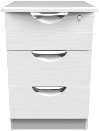 Flora White 3 Drawer with Lock Bedside Cabinet