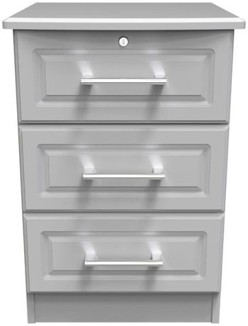 Gina Grey 3 Drawer with Lock Bedside Cabinet