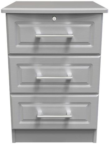 Gina Grey Ash 3 Drawer with Lock Bedside Cabinet