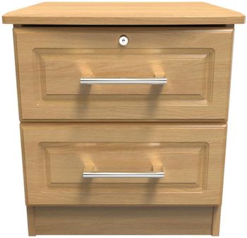 Gina Oak 2 Drawer with Lock Bedside Cabinet