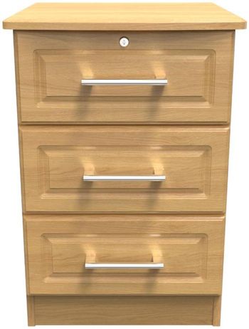 Gina Oak 3 Drawer with Lock Bedside Cabinet