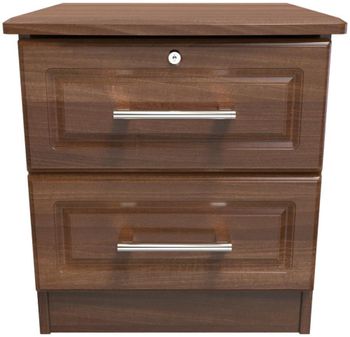 Gina 2 Drawer with Lock Walnut Bedside Cabinet