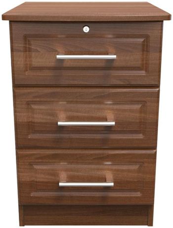 Gina 3 Drawer with Lock Walnut Bedside Cabinet
