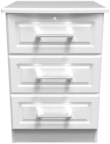 Gina White 3 Drawer with Lock Bedside Cabinet