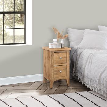 Hampstead Rustic Oak 2 Drawer Narrow Bedside Cabinet