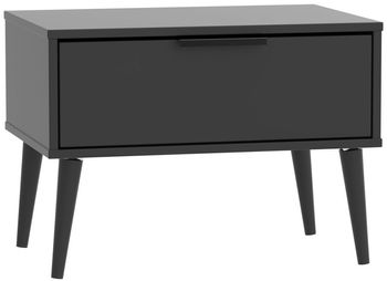 Hong Kong Black 1 Drawer Wide Bedside Table with Wooden Legs