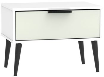 Hong Kong Cashmere and White 1 Drawer Wide Bedside Table with Wooden Legs