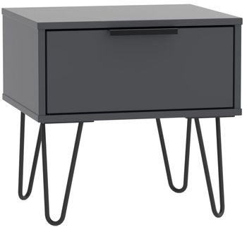 Hong Kong Graphite 1 Drawer Bedside Table with Hairpin Legs