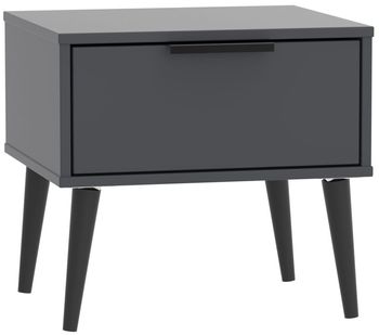 Hong Kong Graphite 1 Drawer Bedside Table with Wooden Legs
