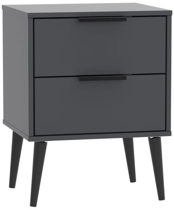 Hong Kong Graphite 2 Drawer Bedside Cabinet with Wooden Legs