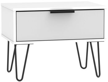 Hong Kong Grey and White 1 Drawer Wide Bedside Table with Hairpin Legs