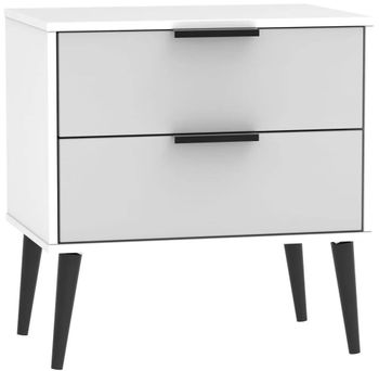 Hong Kong Grey and White 2 Drawer Wide Bedside Cabinet with Wooden Legs