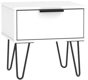 Hong Kong White Matt 1 Drawer Bedside Table with Hairpin Legs