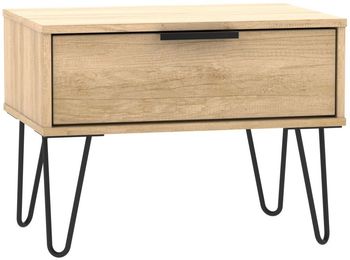 Hong Kong Oak 1 Drawer Wide Bedside Table with Hairpin Legs