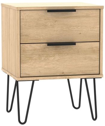 Hong Kong Oak 2 Drawer Bedside Cabinet with Hairpin Legs