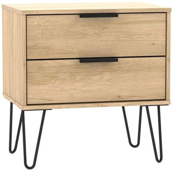 Hong Kong Oak 2 Drawer Wide Bedside Cabinet with Hairpin Legs