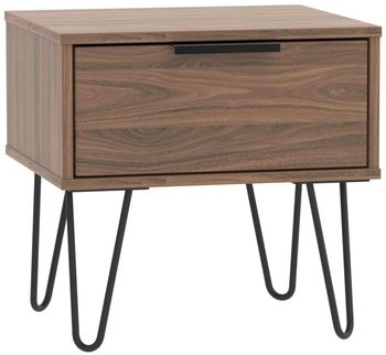 Hong Kong Walnut 1 Drawer Bedside Table with Hairpin Legs