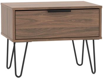 Hong Kong 1 Drawer Wide Walnut Bedside Table with Hairpin Legs